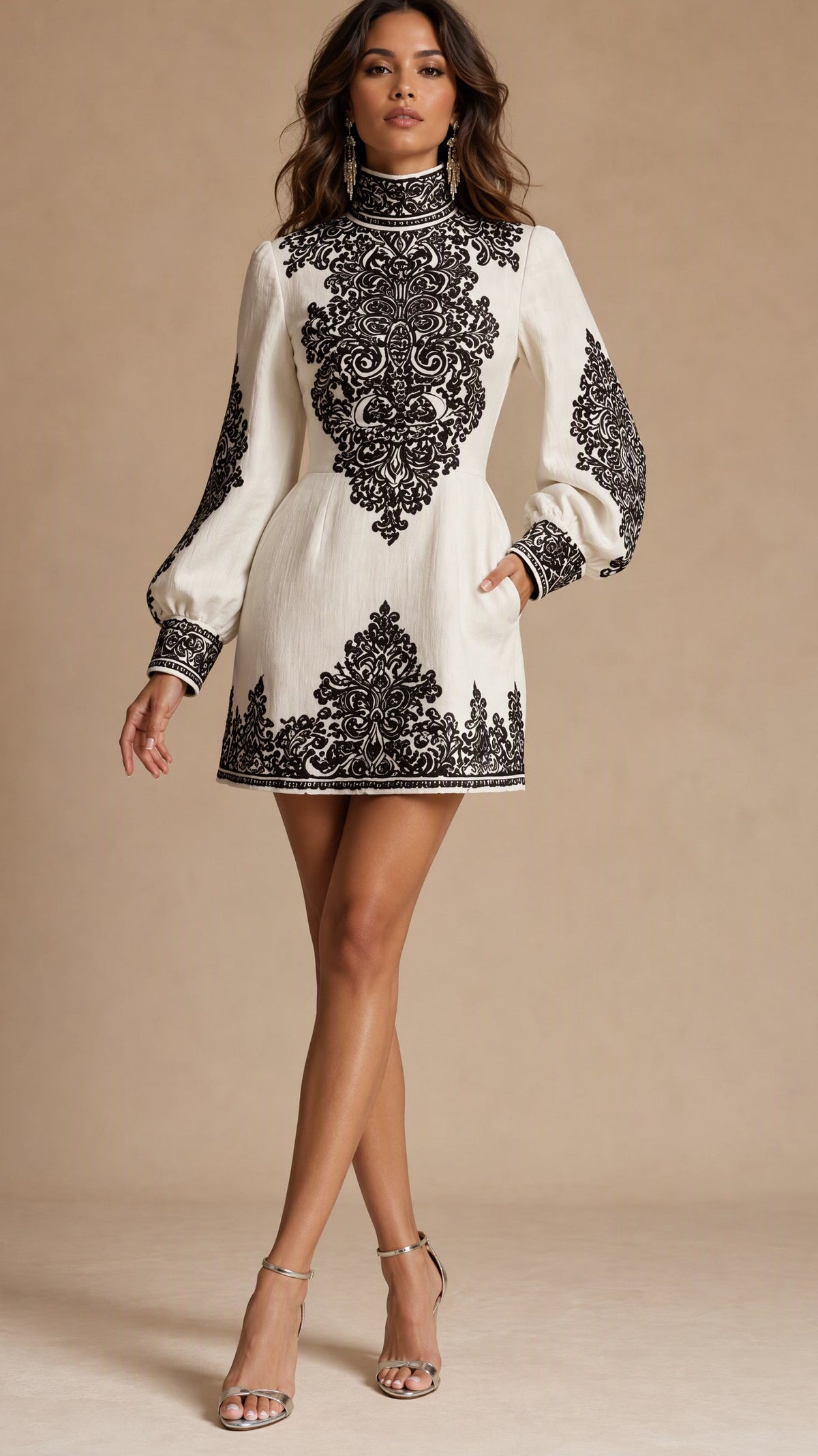 Baroque Embroidered Mini Dress