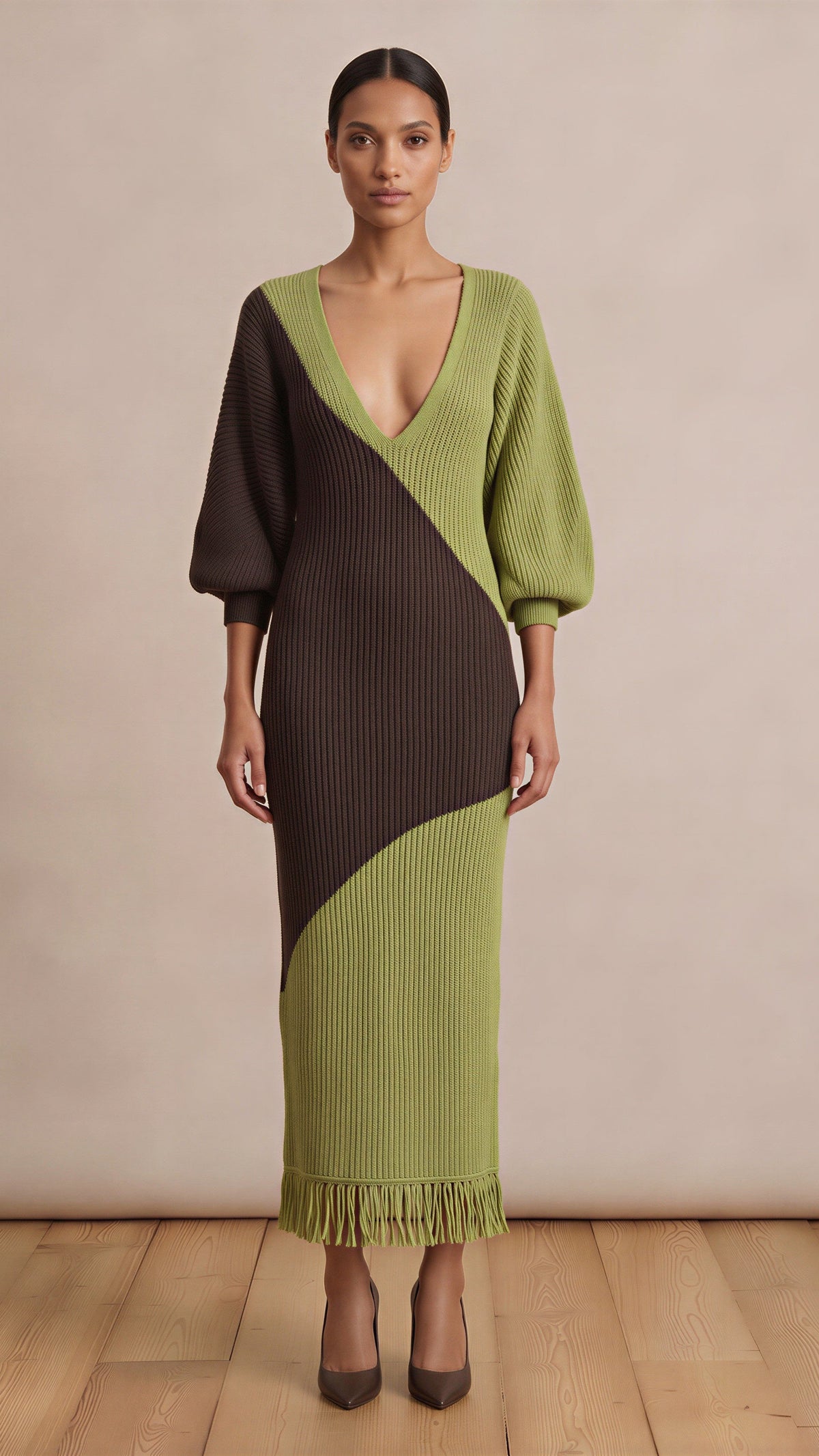 Colour Block Knitted Maxi Dress