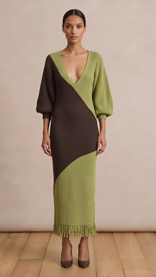 Colour Block Knitted Maxi Dress