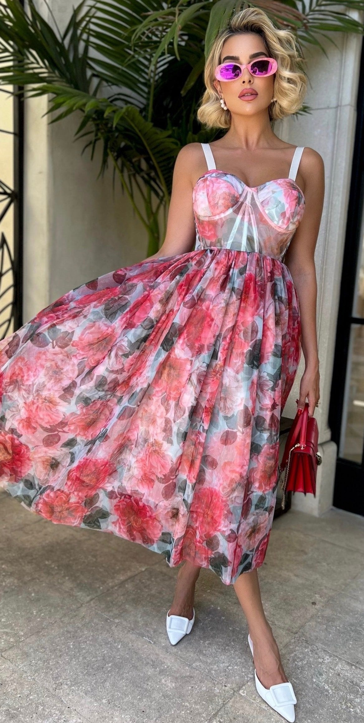 Faded Floral Bustier Midi Dress