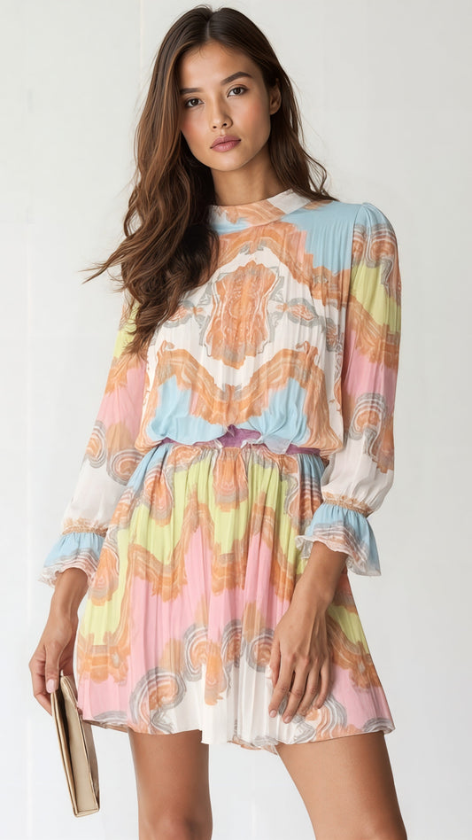 Sweet Pastels Bohemian Mini Dress with Belt