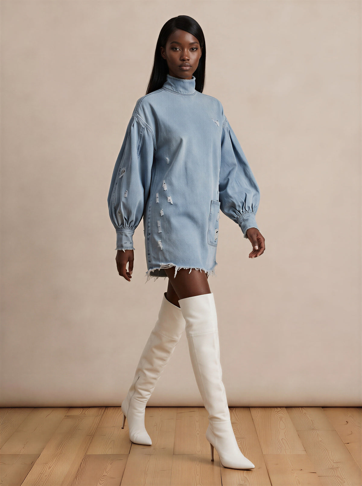 Vintage Loose Fitting Long Sleeve Denim Dress