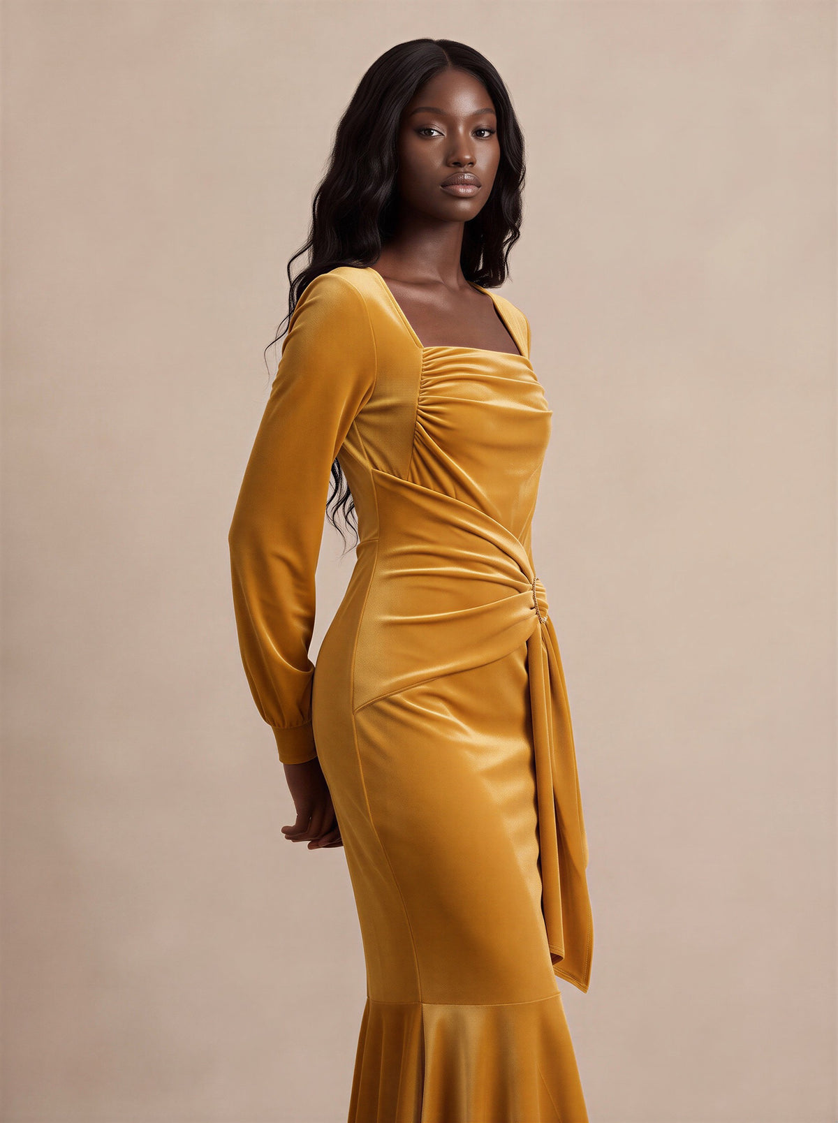 Sweet Oranges Velvet Midi Dress