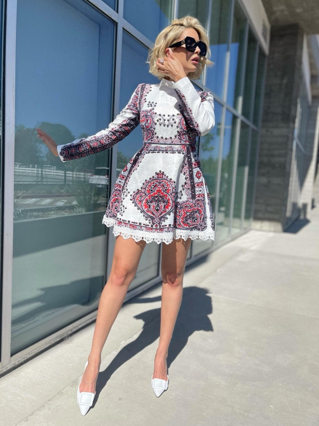 White High Neck Skater Dress