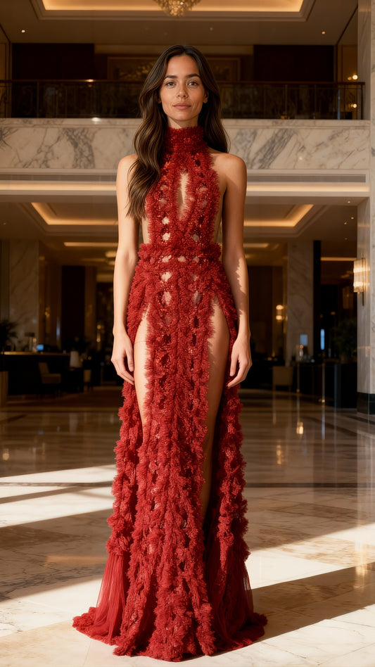 Red Velvet Backless Sequin Dress