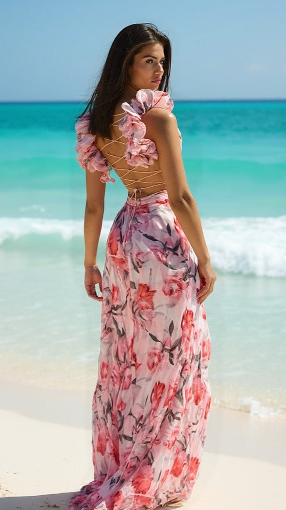 Baby Ruffle Chiffon Backless Maxi Dress