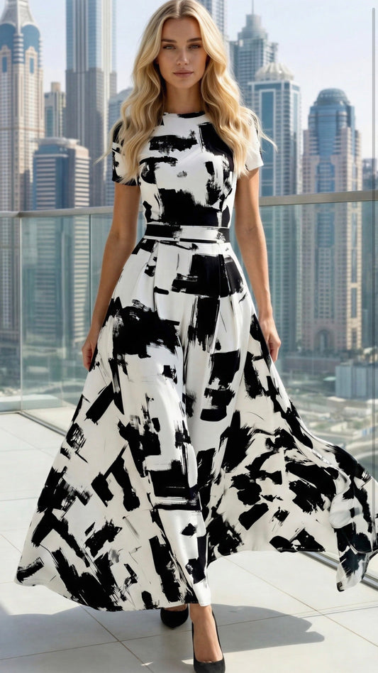 B & W Abstract Maxi Dress