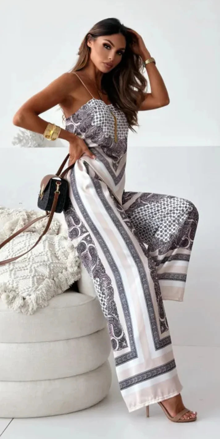 Satin Print Two Piece Set - comes in Blue, Green and Grey