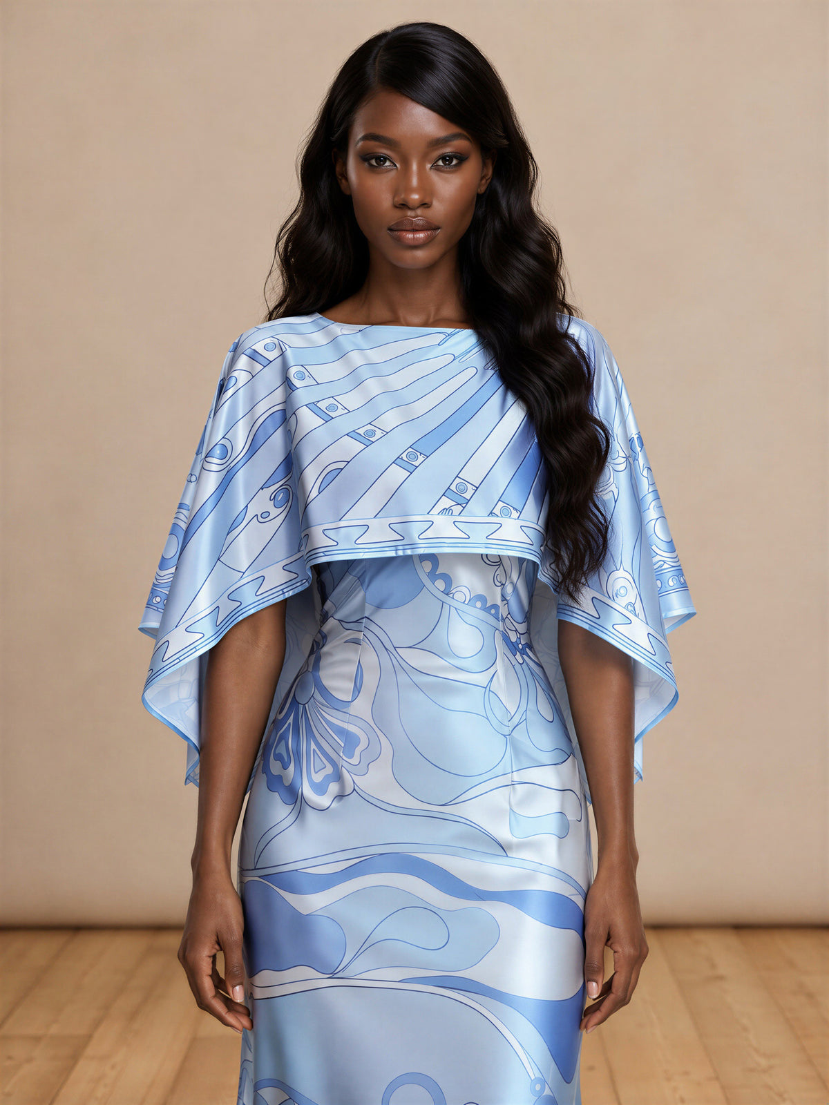 Blue Belle Cape Maxi Dress