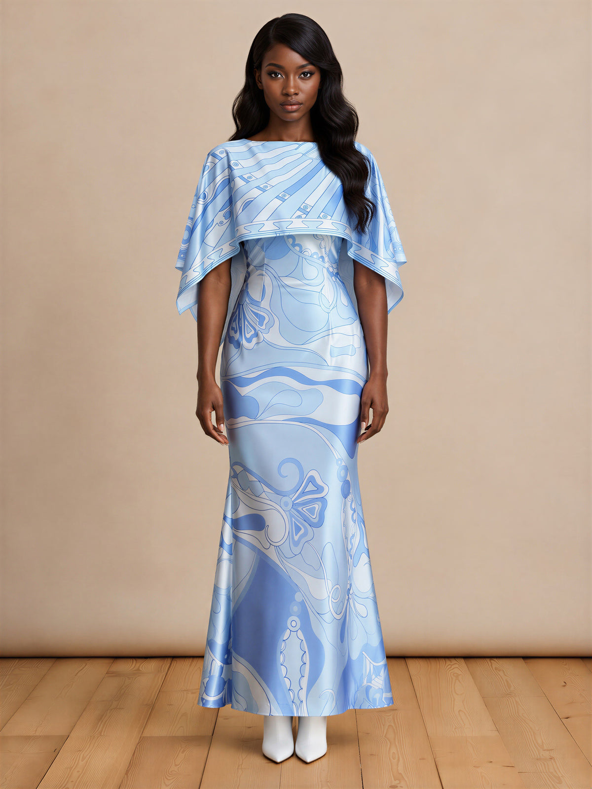 Blue Belle Cape Maxi Dress