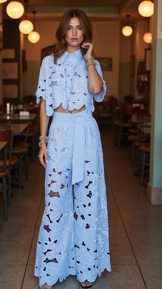 Lacey Lace Two Piece Set - Comes in Green, White, Pink , Blue & Beige