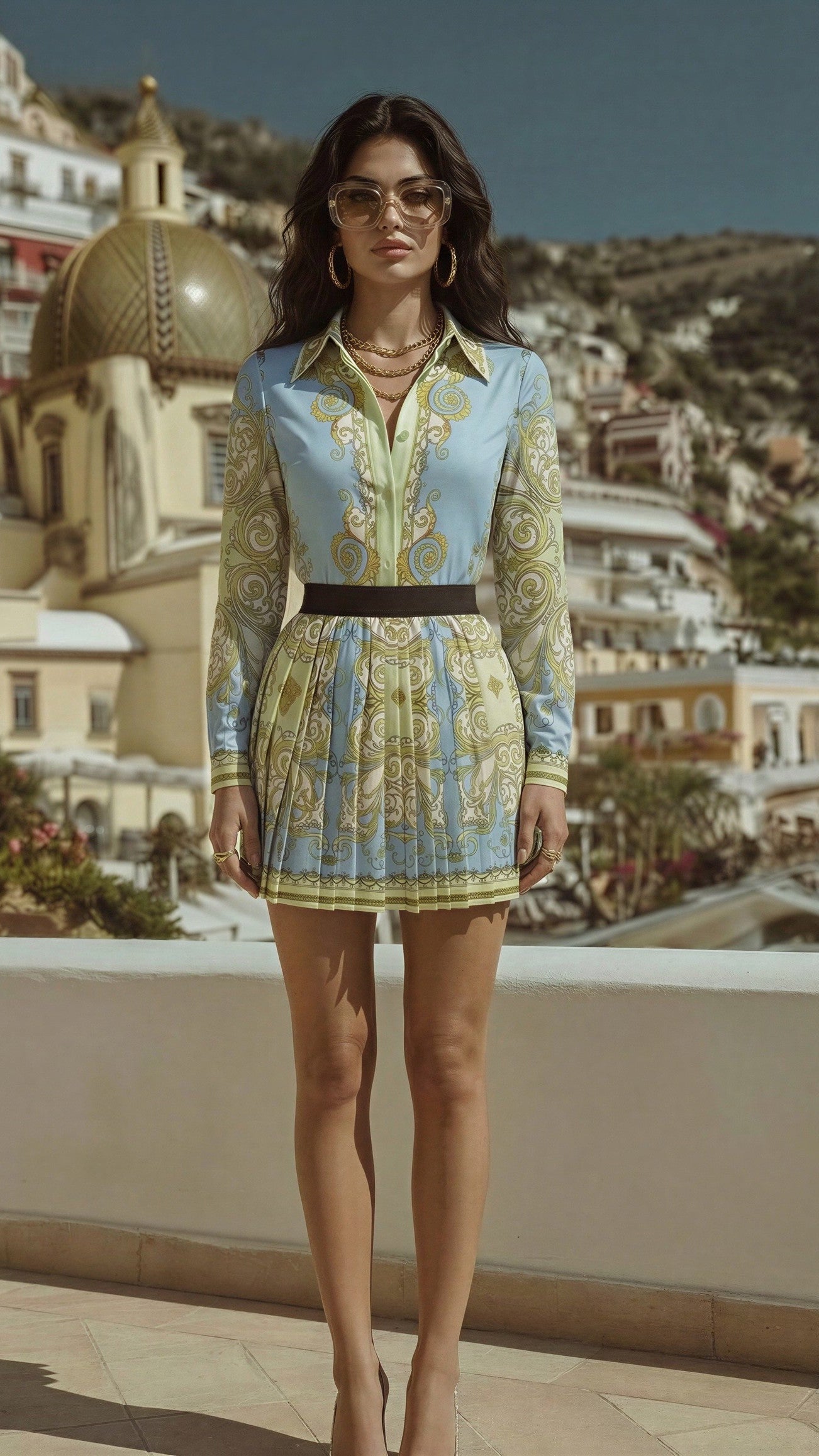 Lets Spiral Shirt & Mini Skirt  Set avaiable In Blue or Pink