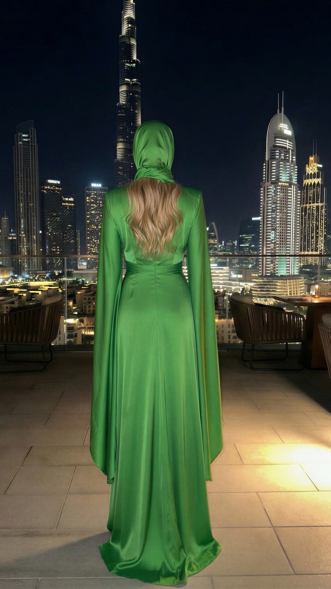 Green Goddess Maxi Dress with Head Scarf