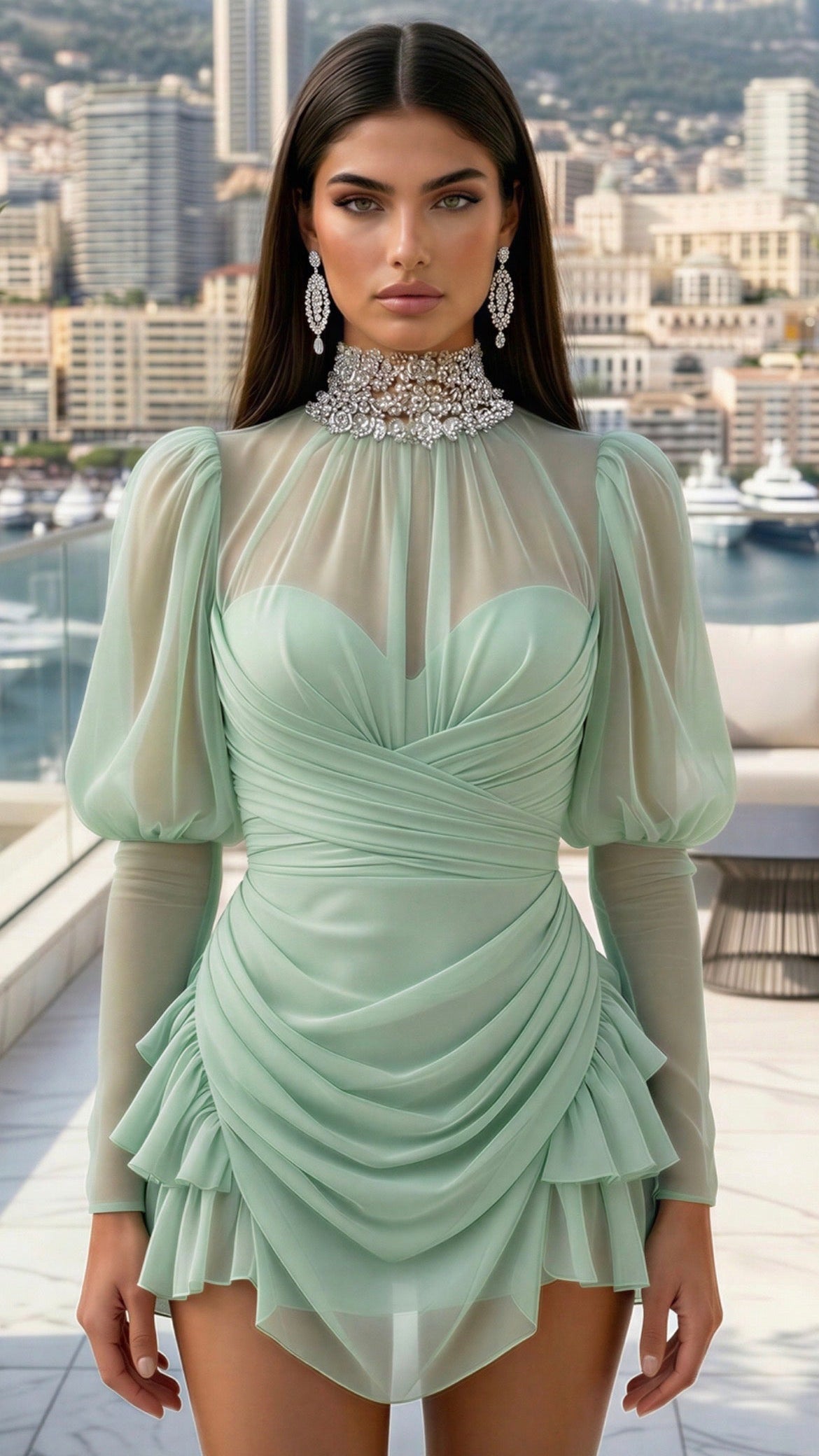 Pastel Green Diamond Chiffon Mini Dress and now in Pastel Yellow