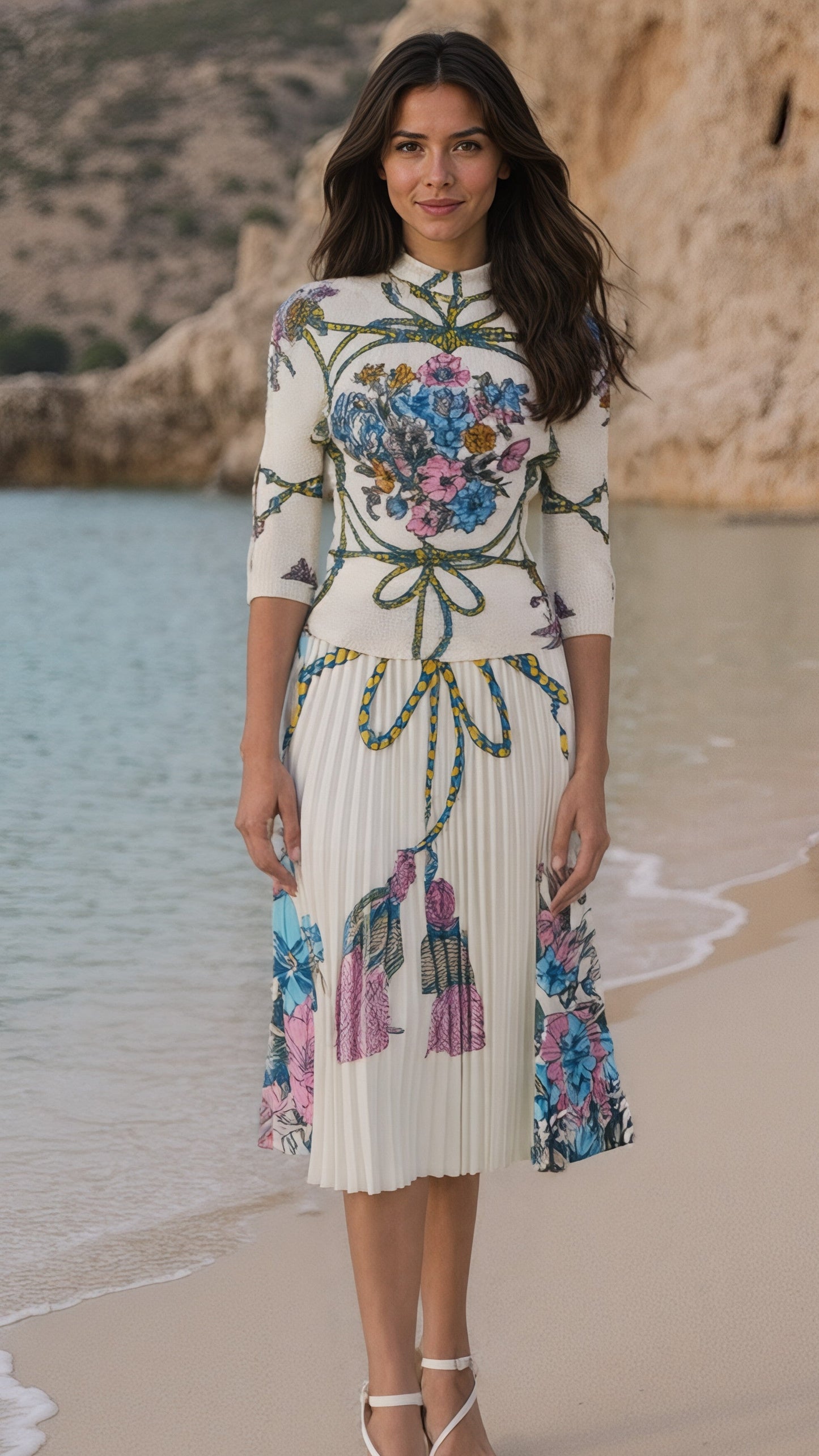 Butterflies and flowers Top and pleated Skirt