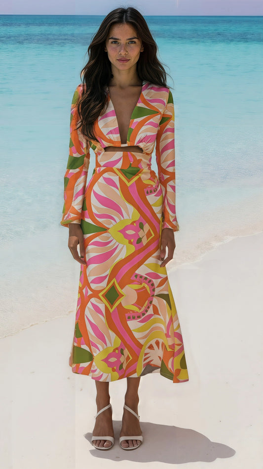 Princess Retro Print Midi Dress