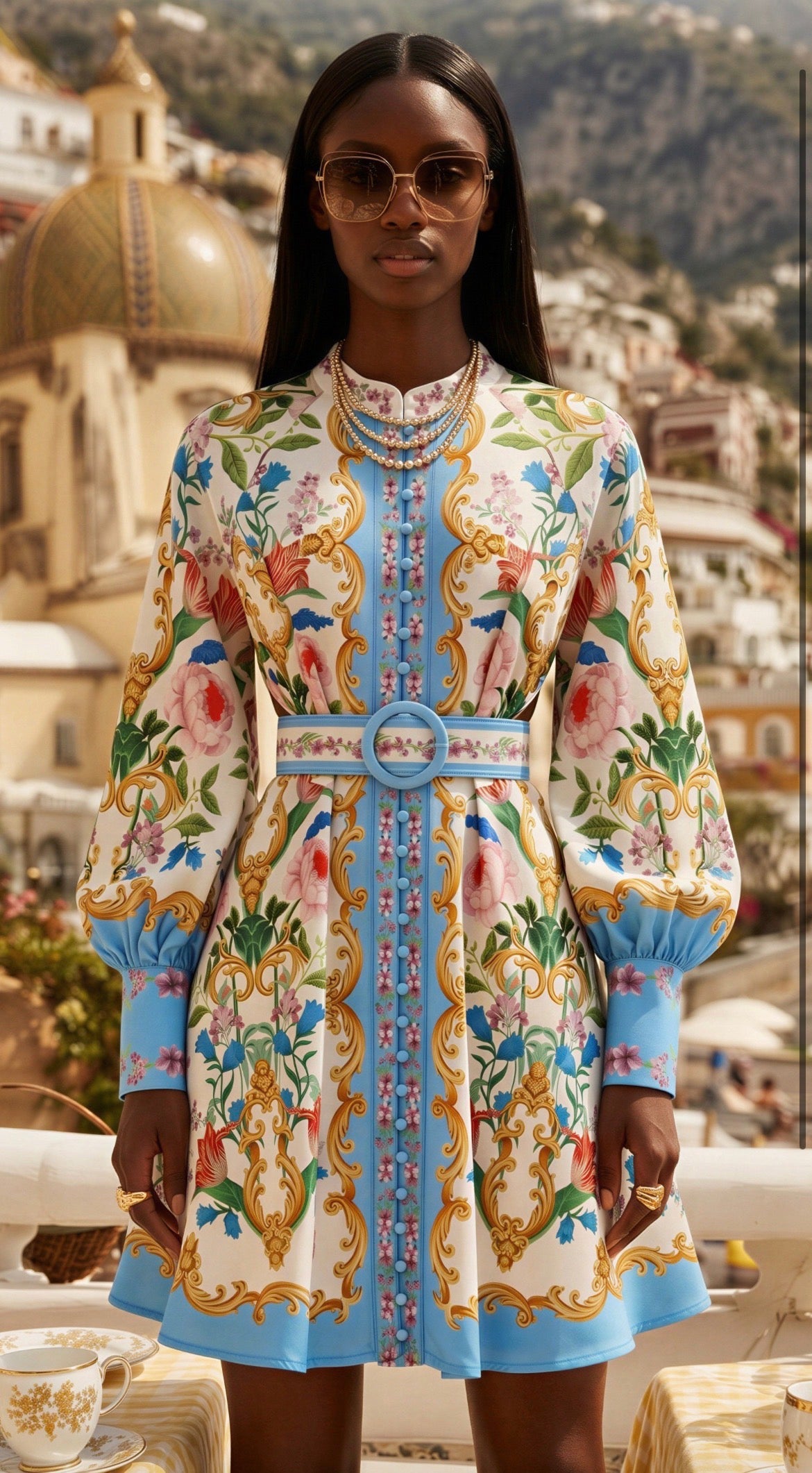 Sun-kissed Elegance Floral Print Button-Up Mini Dress with Statement Belt - comes in pink or blue