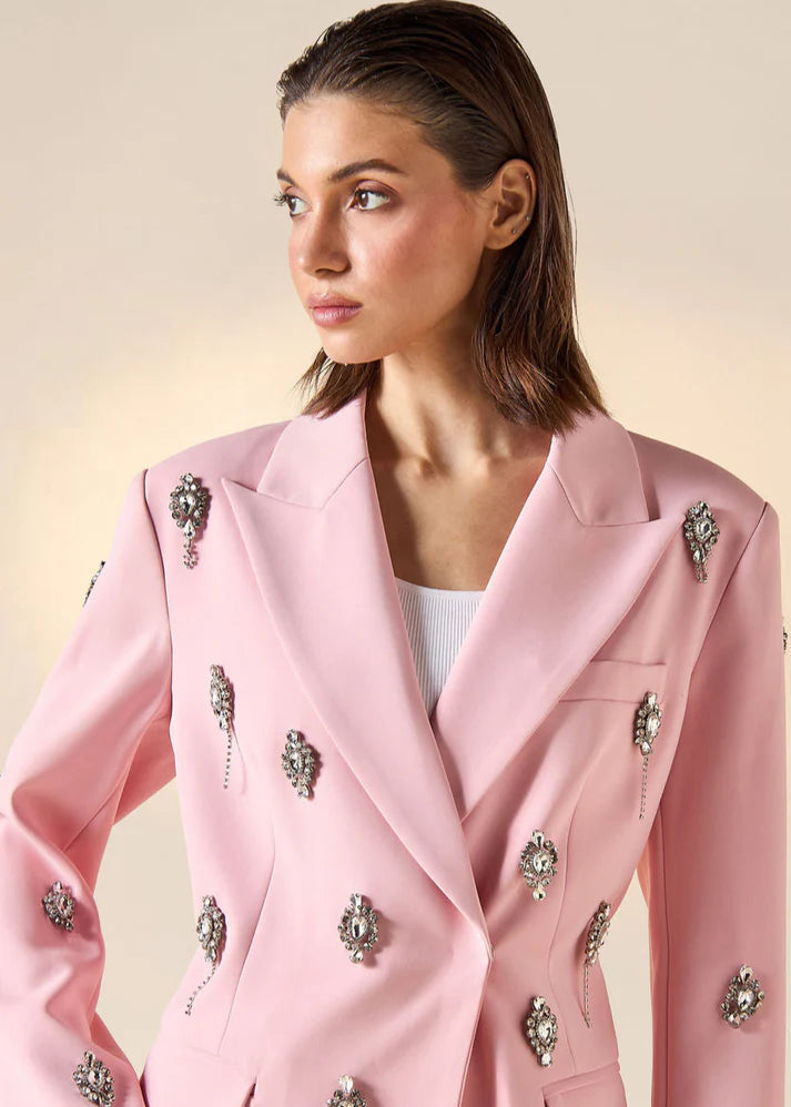 Diamonds Feather Lapel Flare Trousers Suit - Comes in Blue or Pink