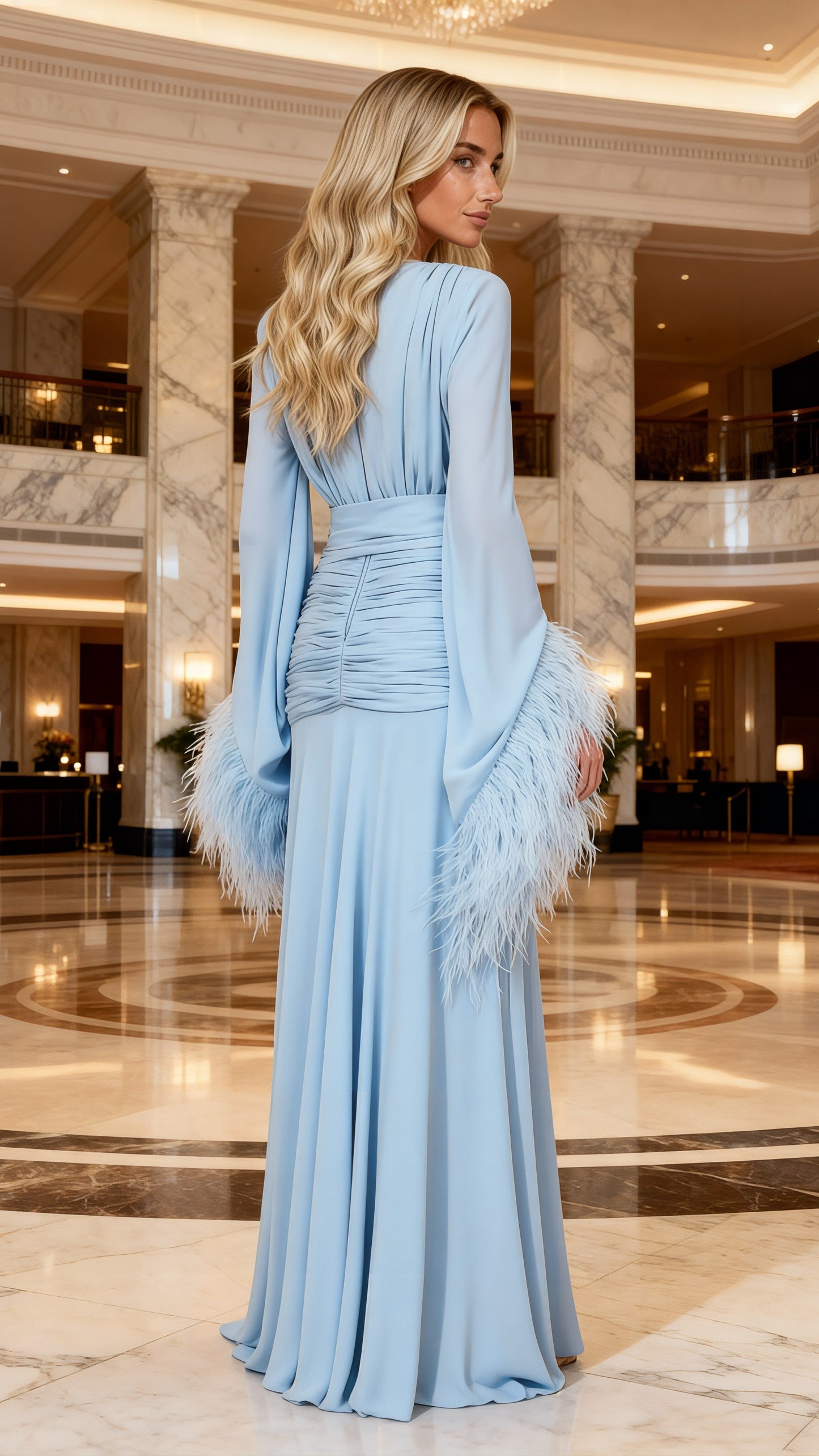 Blue Sky Feather Maxi Dress