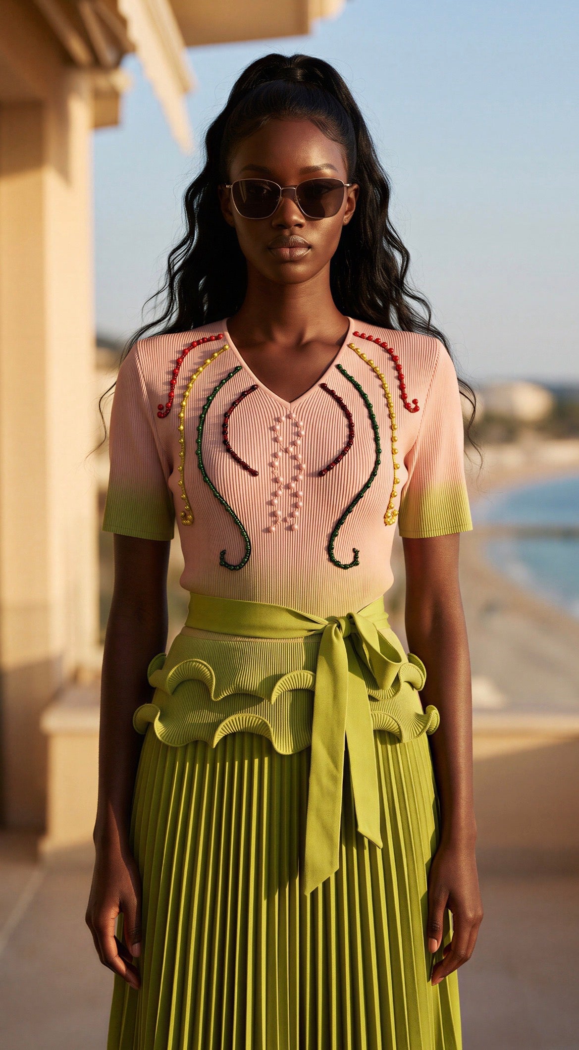 *NEW AW26 Chic Beaded & Embroidered Pleated Midi Dress