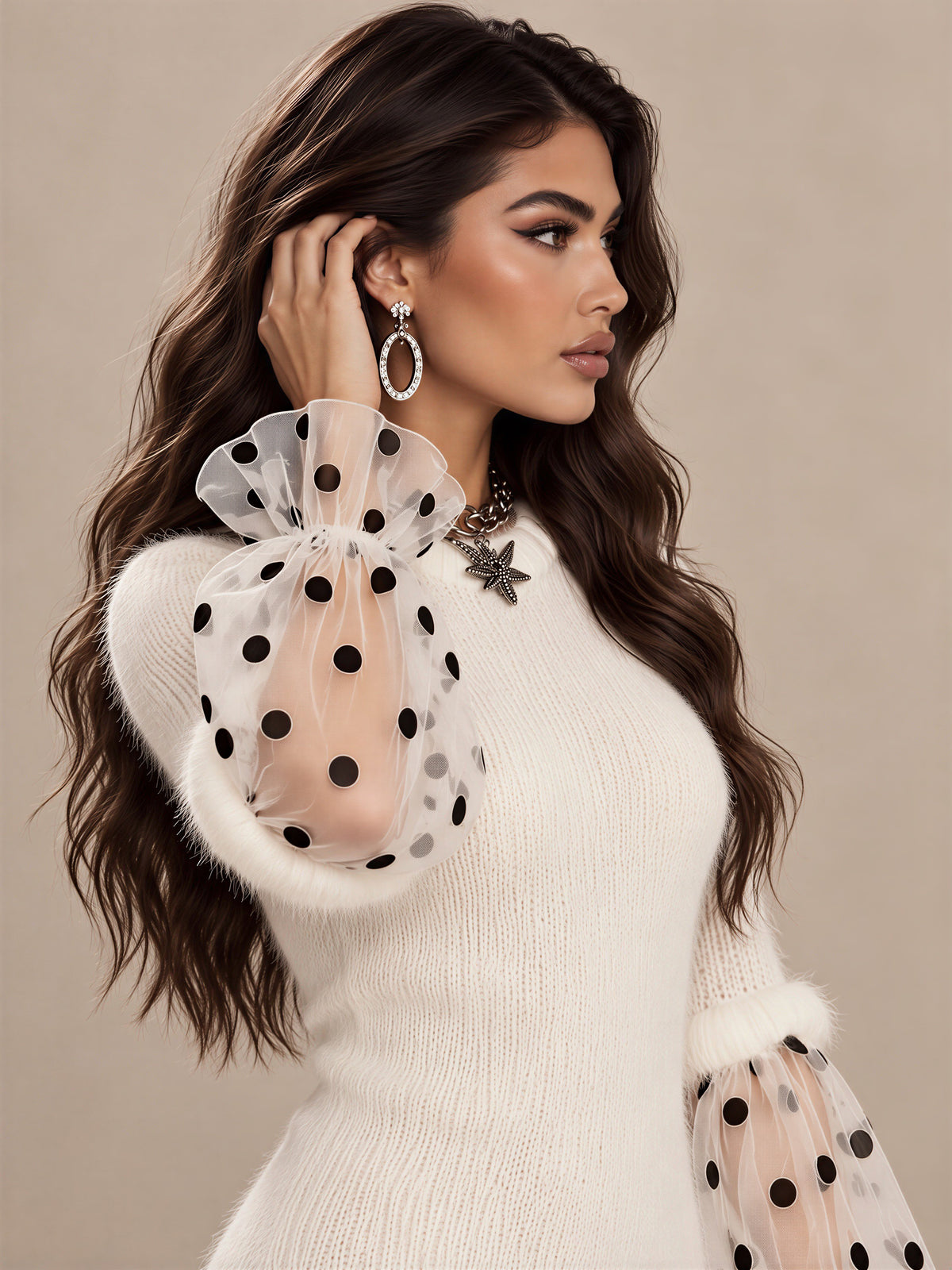 The Celeste Polka-Dot Sleeve Knit Dress
