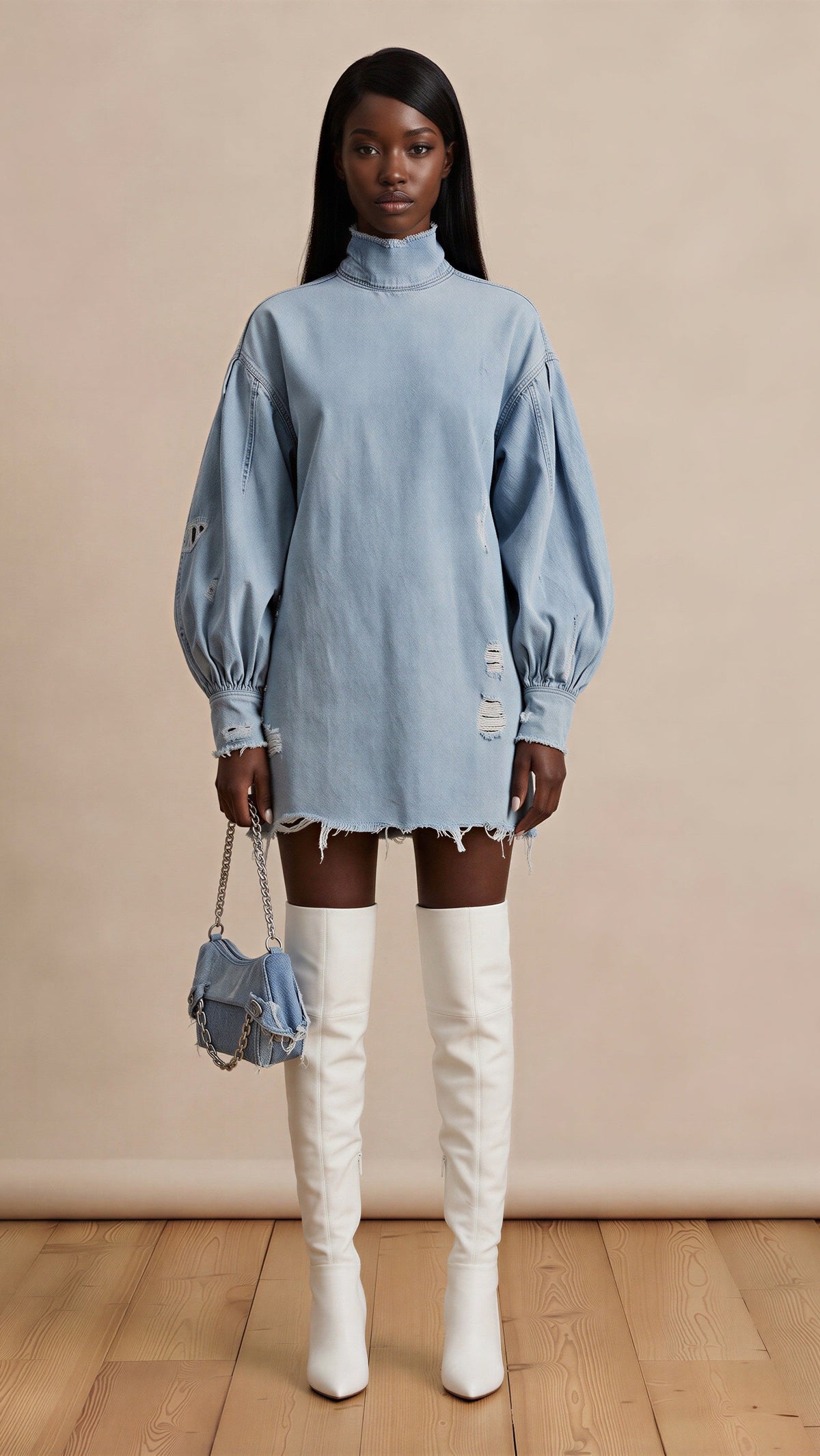 Vintage Loose Fitting Long Sleeve Denim Dress