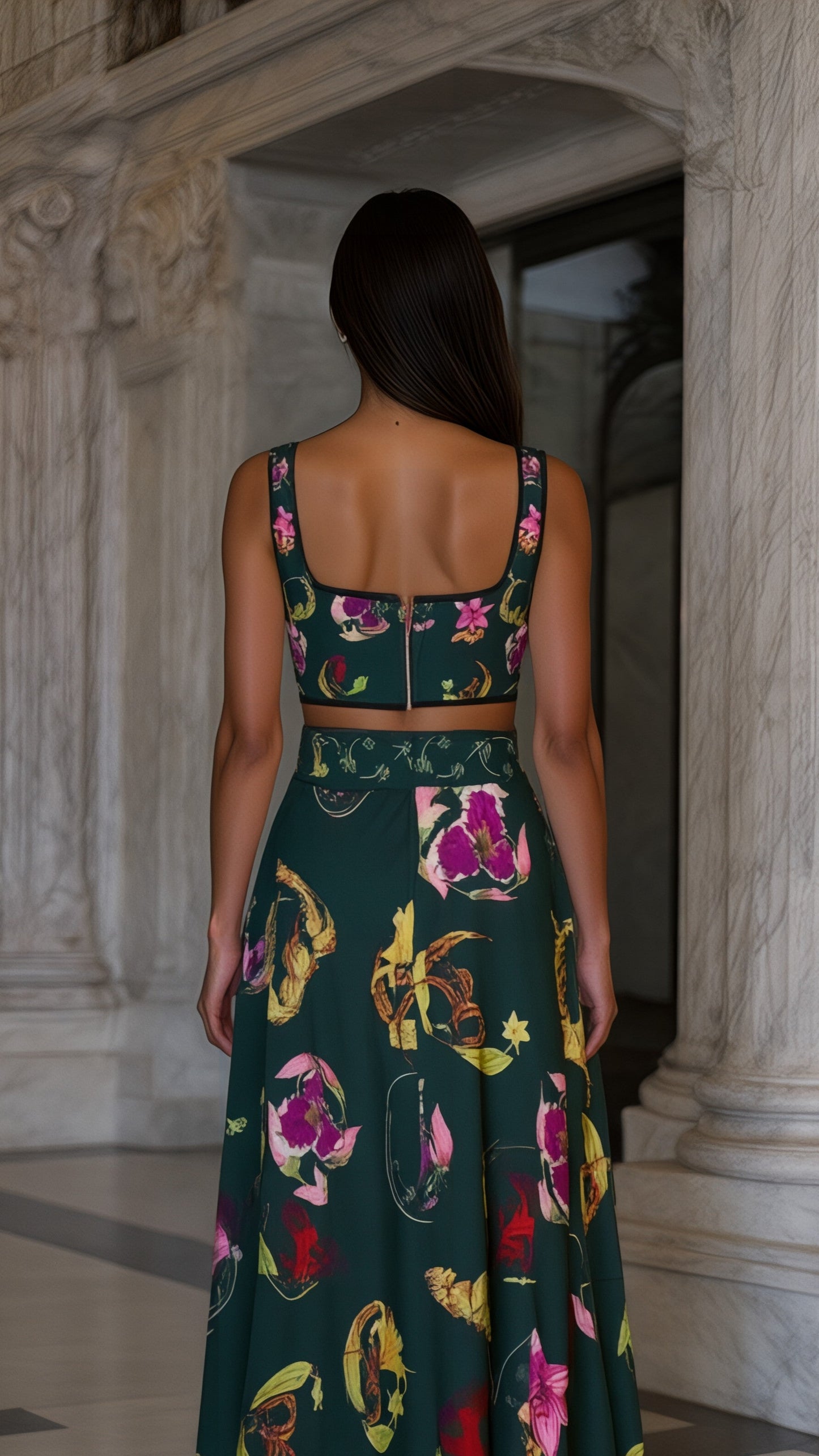 Envy Chic Floral Two-Piece Ensemble Crop Top & Skirt Set
