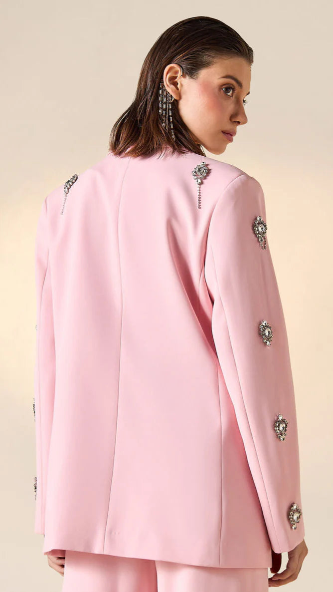 Diamonds Feather Lapel Flare Trousers Suit - Comes in Blue or Pink