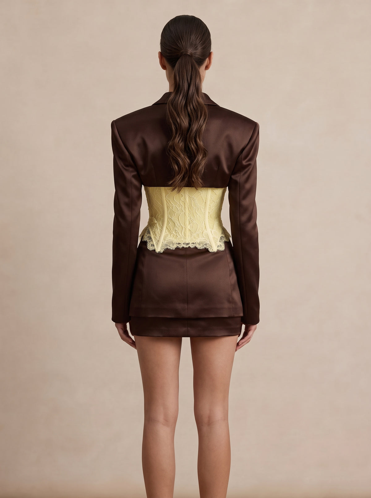The Valentina Satin Noir Corset Blazer & Satin Mini Skirt