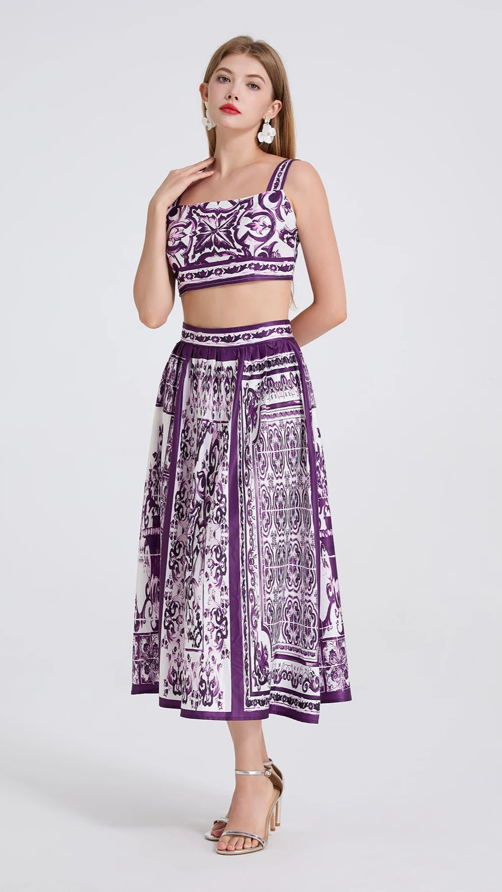 Sweet Purple Bralette & Midi Skirt Set