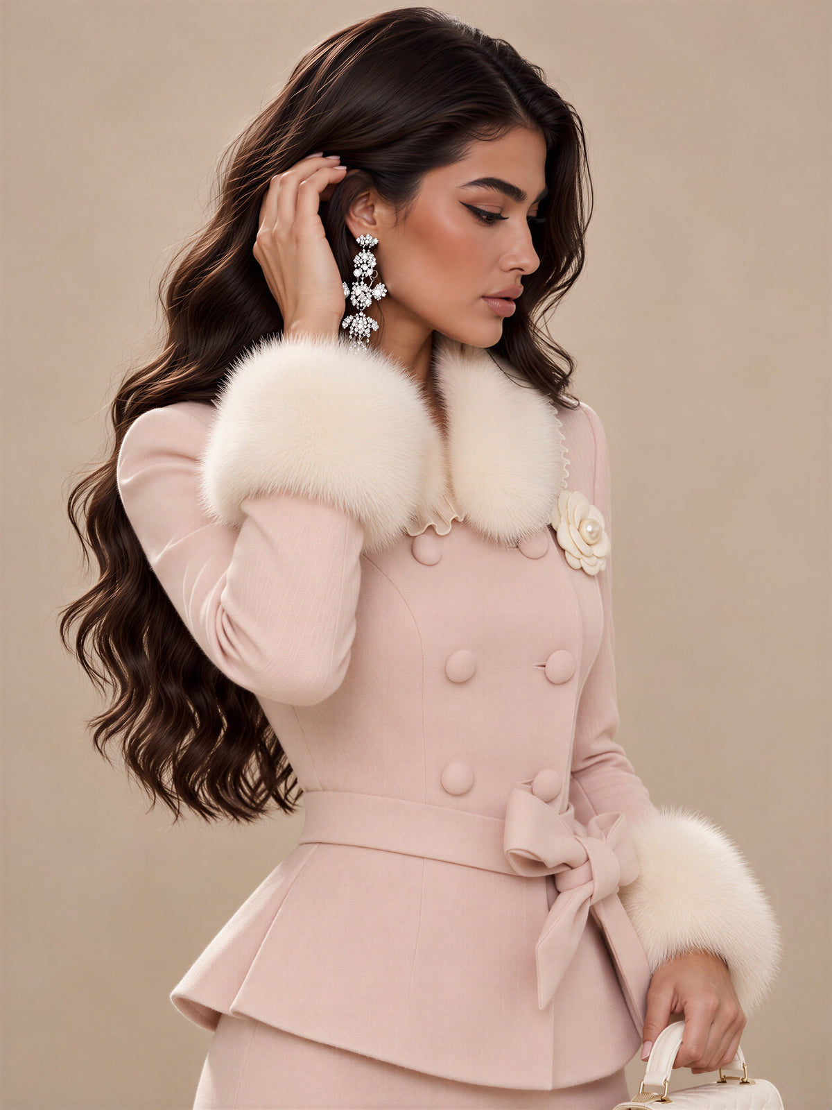 The Rosalie Blush Faux-Fur Coat and Skirt
