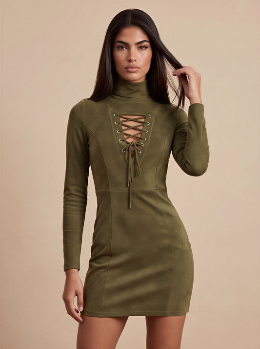 Forest Olive Velvet Mini Dress