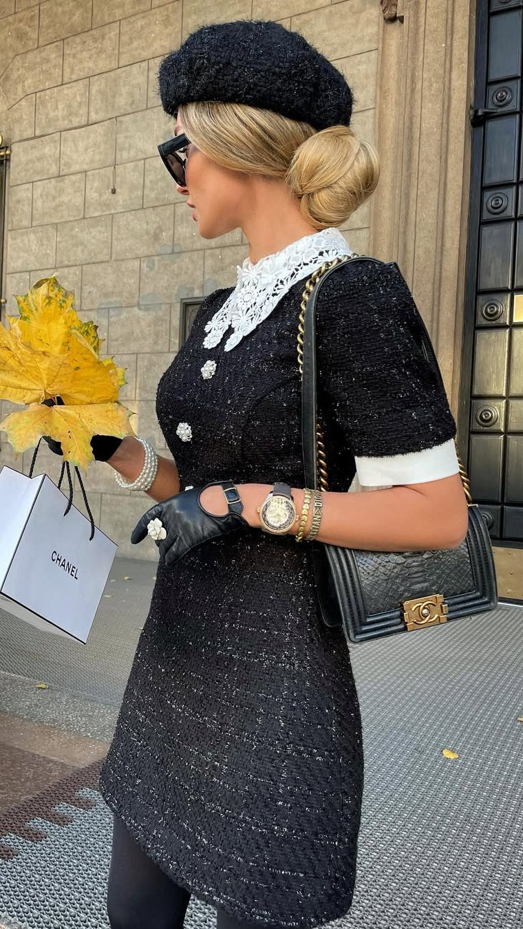 Vintage Tweed & Lace Collar Dress