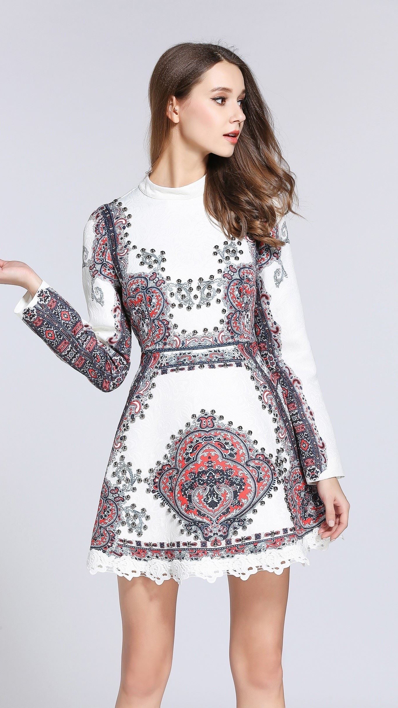 White High Neck Skater Dress