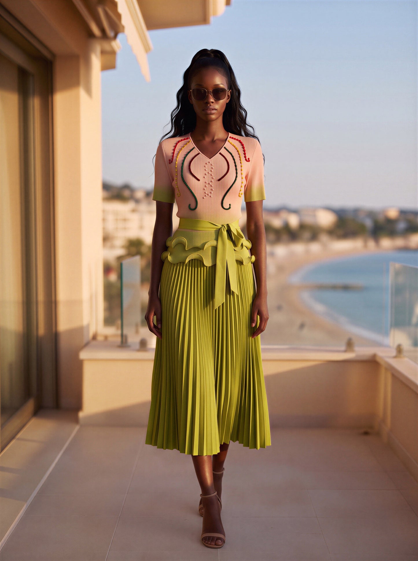 *NEW AW26 Chic Beaded & Embroidered Pleated Midi Dress