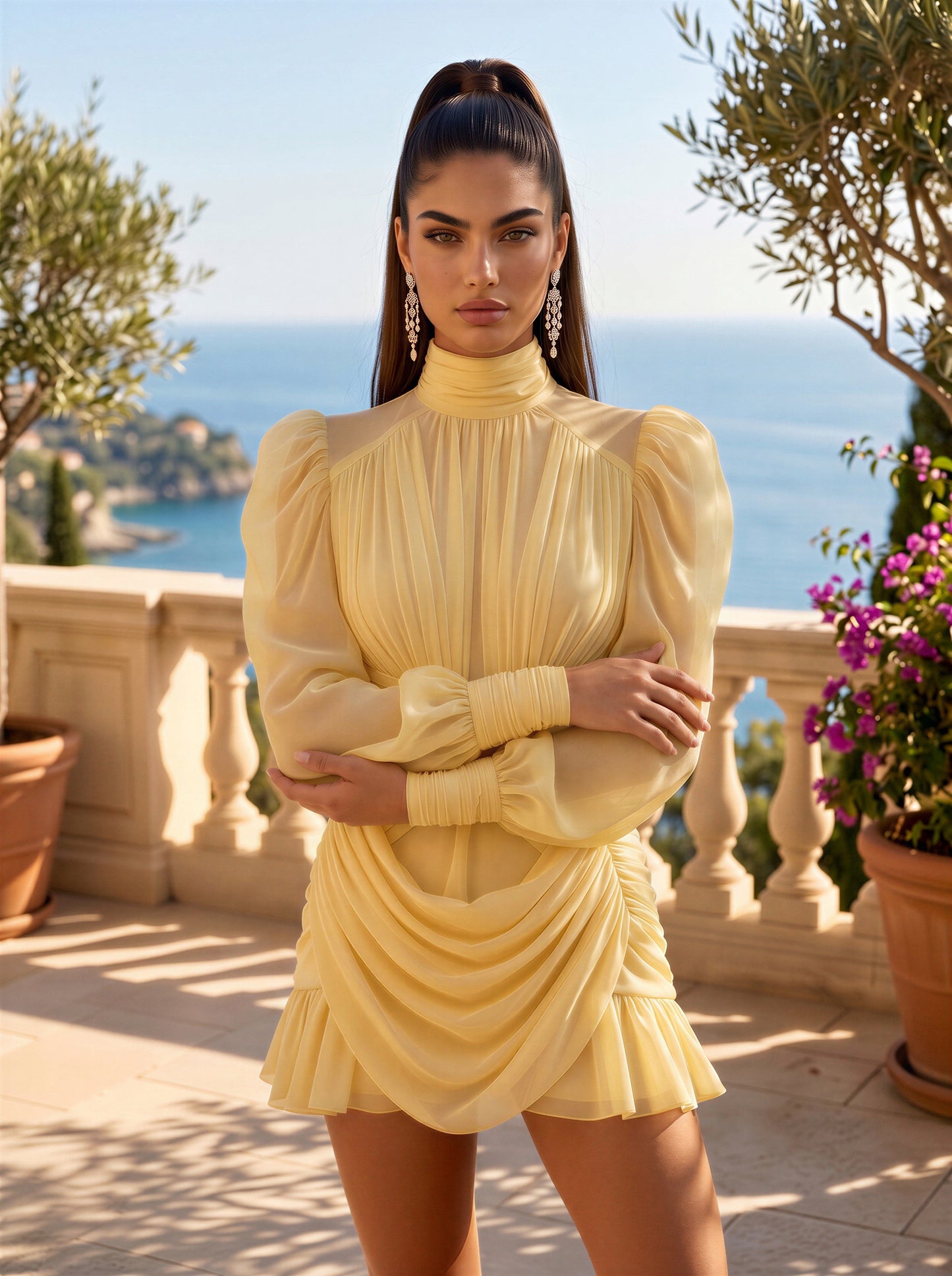 Sunlit Elegance Mini Dress with Statement Sleeves