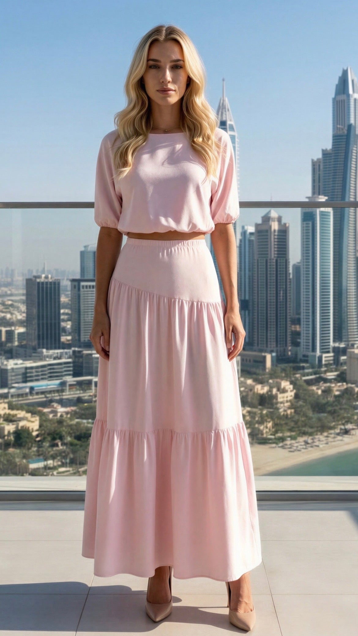 Pale Pinkish Bubble Top & Maxi Skirt