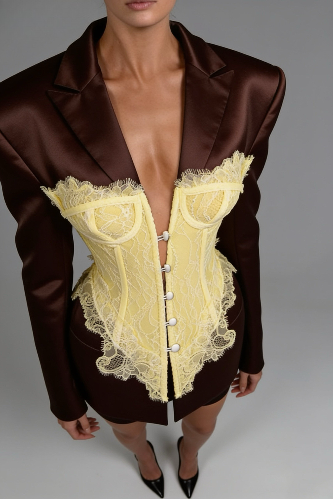 The Valentina Satin Noir Corset Blazer & Satin Mini Skirt