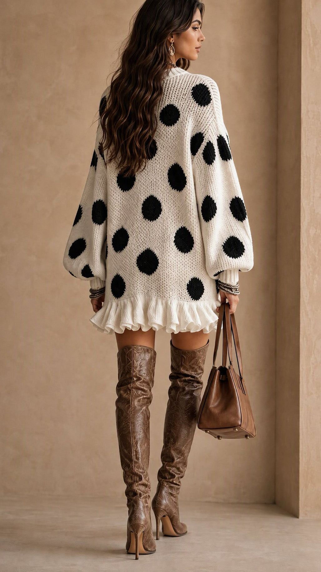 The Coco Dot Ruffle Knit Sweater Dress