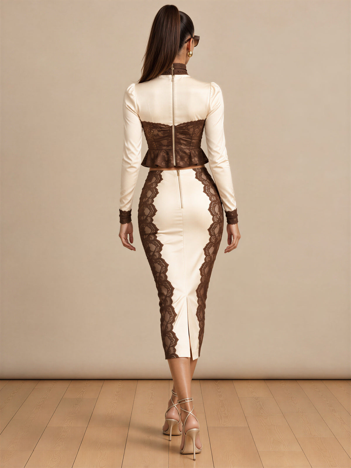 The Cocoa Rose Satin & Lace Two-Piece Set