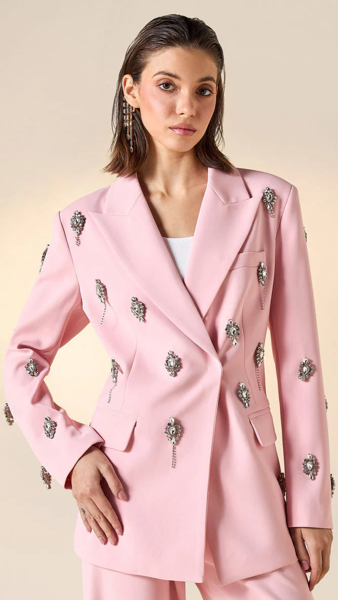 Diamonds Feather Lapel Flare Trousers Suit - Comes in Blue or Pink