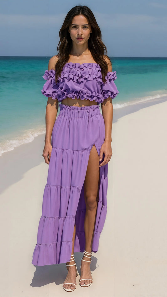 Ruffle Hem Purple Two Piece Set