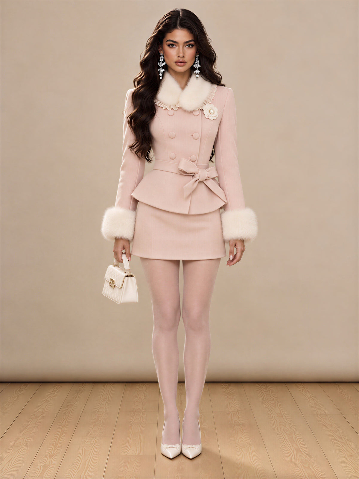 The Rosalie Blush Faux-Fur Coat and Skirt