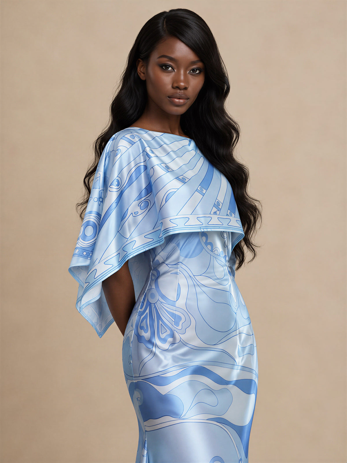 Blue Belle Cape Maxi Dress
