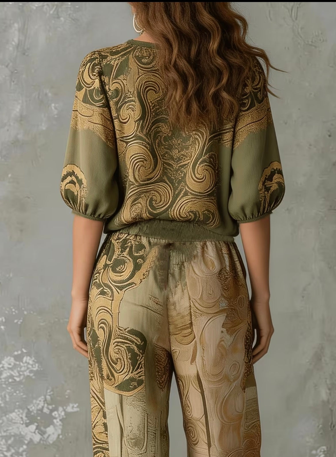 Chic Floral Green Shirt & Elasticated Waist Trousers