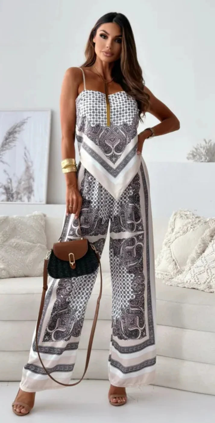 Satin Print Two Piece Set - comes in Blue, Green and Grey