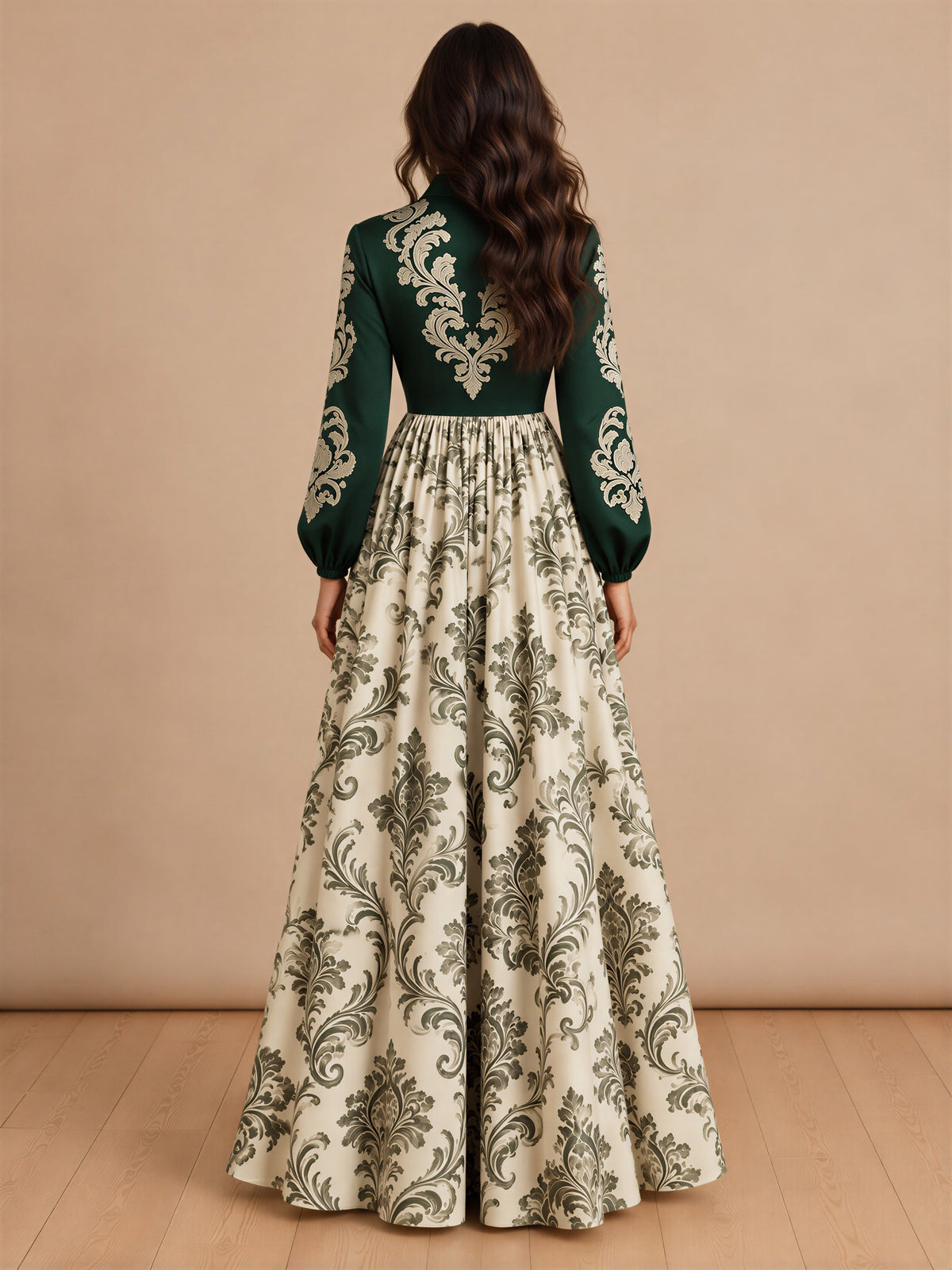 Evergreen Baroque Button-Front Maxi Dress