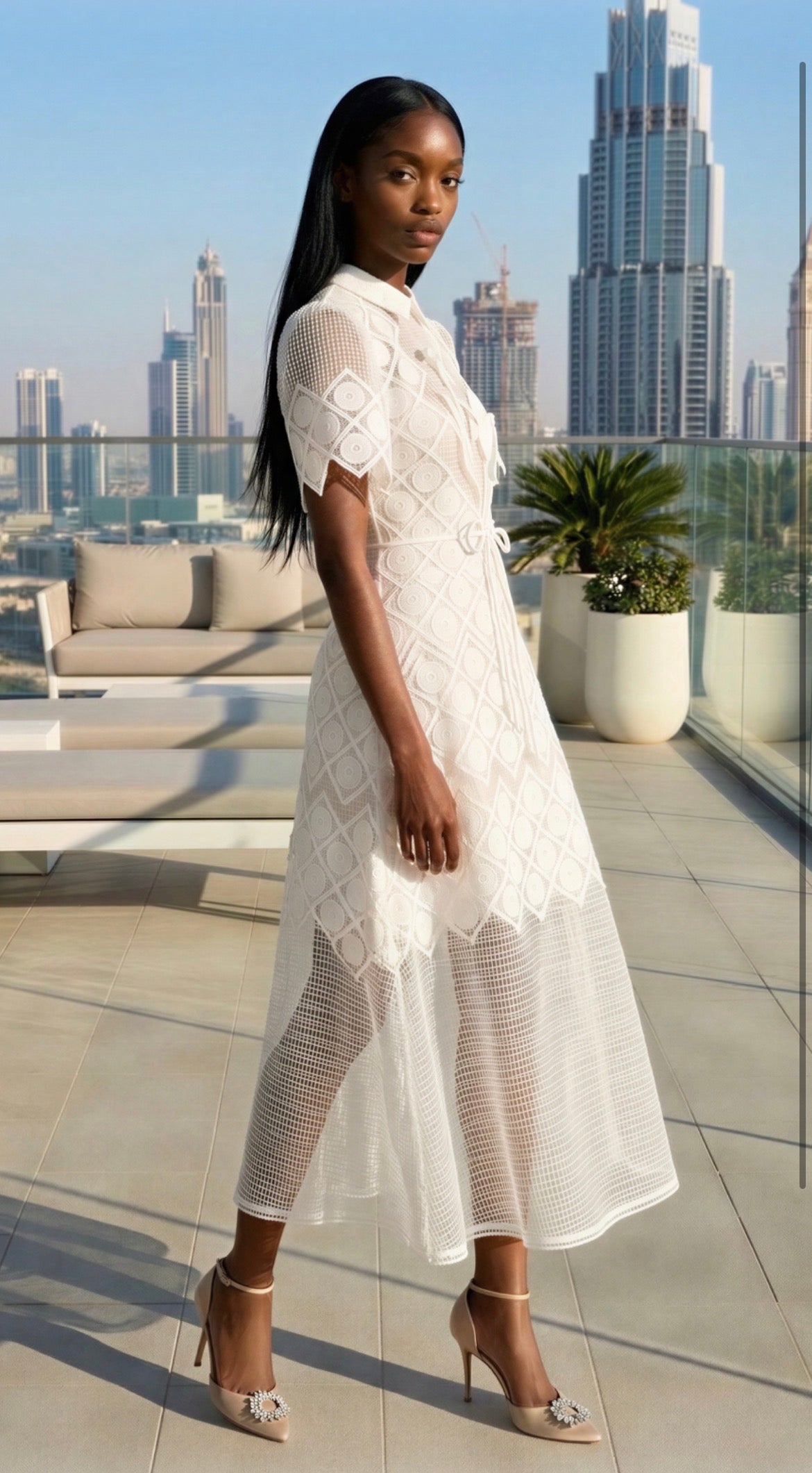 White Swan Embroidered Maxi Dress