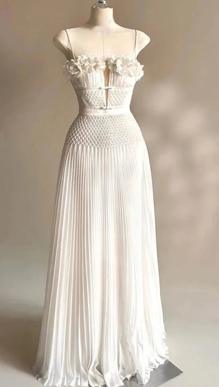 Beautiful Flower Pleated Maxi Dress