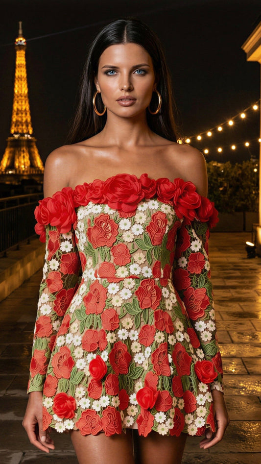 Bed Of Roses Embroidered Mini Dress